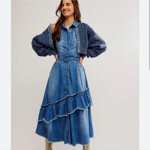 Nwt Free People Beau Midi Dress Blue Grass Small